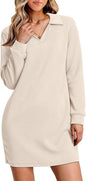 Women Clothing Collared Long Sleeve Casual Solid Color Sports Sweater Dress