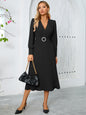 Autumn Winter Women Clothing V neck Long Sleeve Dress Slim A line Dress