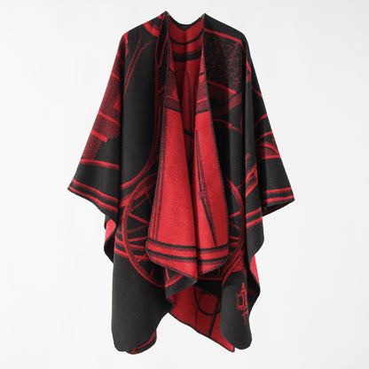 Lengthen Thicken Cashmere Like Autumn Winter Ethnic Travel Split Shawl Cape