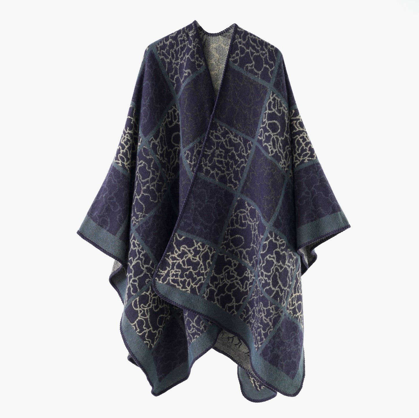 Premium Shawl All Matching Thickened Wool Plush Cloak Gingham Check Warm Shawl