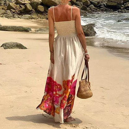 Summer Women Clothing Print Holiday Sling Beach Mid Length Dress