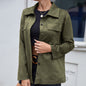 Casual Simple Single Breasted Pocket Shirt Suede Long Sleeved Shacket Coat Top Women