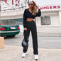 Women Clothing High Waist Black Denim Straight Leg Trousers Autumn Winter