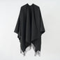 Solid Color Women Scarf Autumn Winter Thickening Minimalist Split Talma Knitwear Cape Warp Knitting