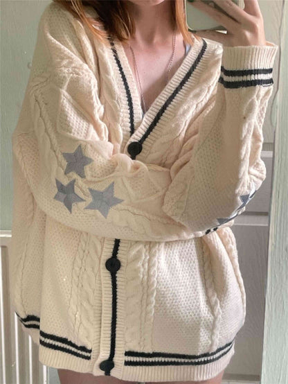 Autumn Winter Solid Color Women Long Sleeved Cardigan Office Batwing Knitted Creamy white Single Breasted Sweater Coat