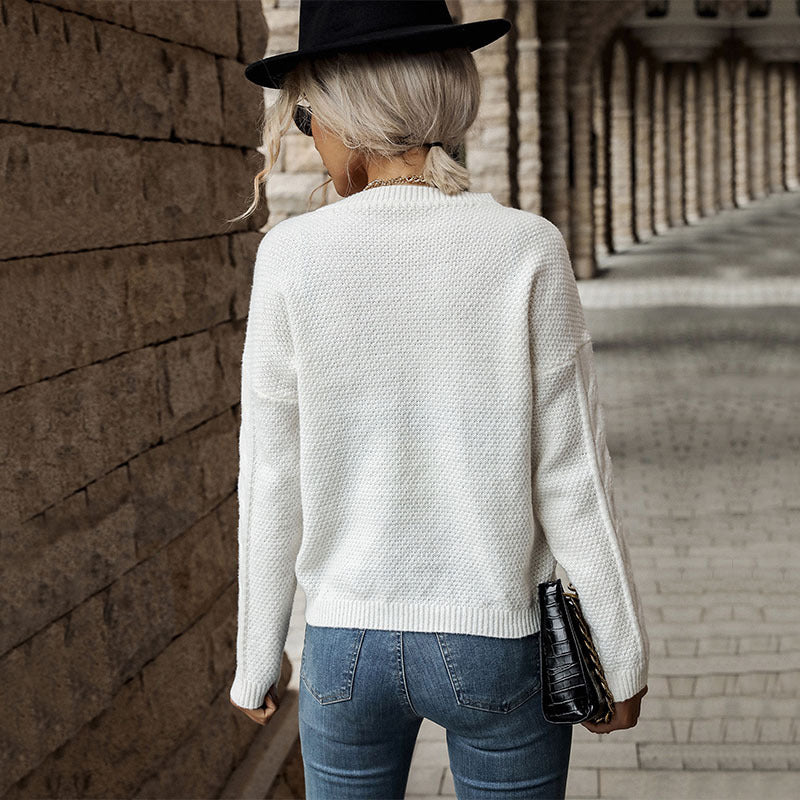 Autumn Winter Women Twist Long Sleeve White Sweater