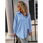Summer Women Clothing Fashion V-neck Long Sleeve Solid Color Top Loose Casual Shirt Women Summer