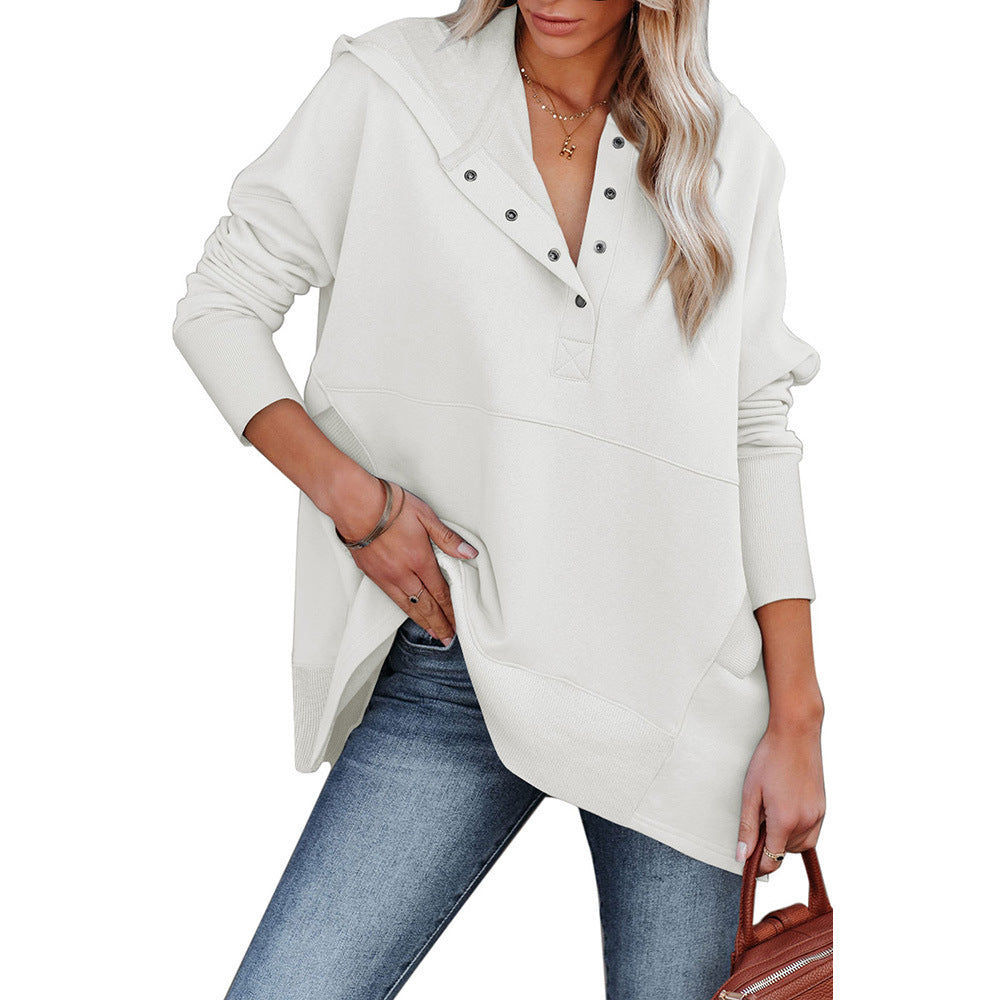 Loose Hooded Sweater Women Mid Length Autumn Winter Solid Color Casual Bottoming Shirt Top