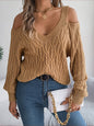 Autumn Winter Casual Solid Color Twist off the Shoulder Lantern Sleeve Sweater Women Clothing