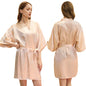 Ladies Robe Artificial Silk Satin Kimono Gown Glossy Solid Color Thin Cardigan Gown Summer Sexy Short Bathrobe