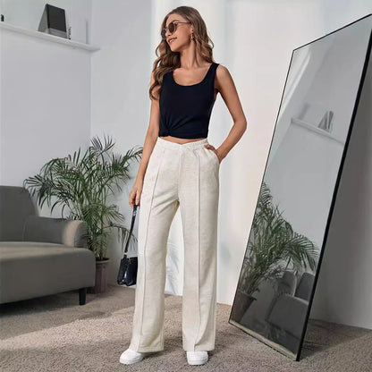 Autumn Sweatpants Split Straight Casual Sports Women Pants Draping Effect High Waist Wide Leg Pants