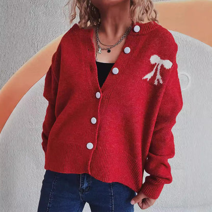 Classic Wear Knitted Cardigan Coat Women Autumn Long Sleeve Sweater Short Top