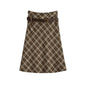 Retro High Waist with Belt Twill Brushed Plaid Skirt Women Autumn Winter A line Slim Midi Skirt