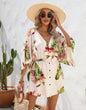 Women Clothing Station Summer Leaf Printing Half Length Sleeve Dress