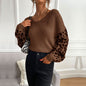 Autumn Women Thin round Neck Knitted Pullover Leopard Print Sweater Women