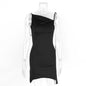 Women Clothing Summer Sexy Backless Irregular Asymmetric Pleated Straps Diagonal Collar Dress