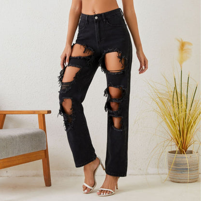 Ripped Retro Street Loose Slimming Straight Jeans Women Spring Summer