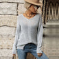 Autumn Winter Women Wear V-neck Twist Gray Long Sleeves Sweater