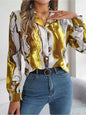 Autumn Winter Casual Contrast Color Striped Collar Long Sleeve Shirt Women Clothing
