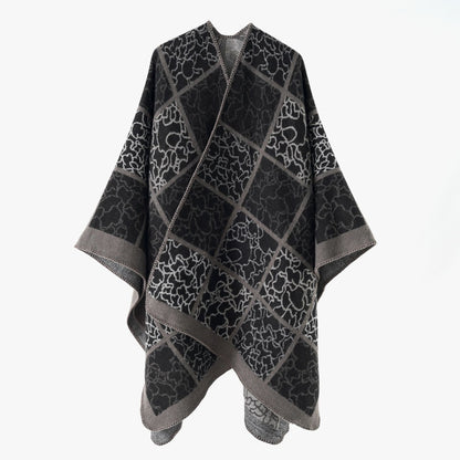 Premium Shawl All Matching Thickened Wool Plush Cloak Gingham Check Warm Shawl