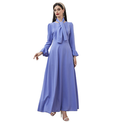 Women  Clothing round Neck Long Sleeve High Waist Ruffles A  line Dress Maxi Dress