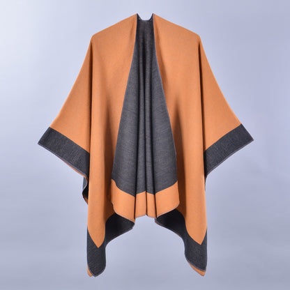 Women Spring Scarf Shawl All Match Solid Color Four Seasons Imitation Cashmere Split Cloak