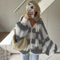 Fall Winter Loose Idle Striped Sweater Cardigan with Scarf