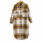 Women Casual Plaid Loose Long Sleeves Long Woolen Coat Overcoat