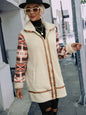 Flash Velvet Women Particle Color Matching Printing Collared Long Stitching Zipper Plush Coat Outerwear