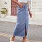 Women Clothing Summer Washed Irregular Asymmetric Denim Split Maxi Dress