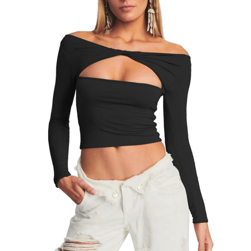 off the Shoulder Top Long Sleeve Sexy Women Clothing Hollow Out Cutout Corset Small Vest Women Clothing