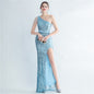 Sequ Positioning Floral With Silk Satin Oblique Shoulder Beaded Fishtail Dress Evening Dress