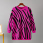 Autumn Winter Zebra Print Knitted Pullover Sweater Round Neck Sweater