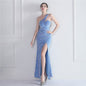 Velvet Bottom Sequin Colorful One Shoulder Party Wedding Dinner Fishtail Long Evening Dress