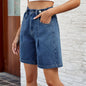 Spring Summer Washed Waist Adjustable Denim Shorts