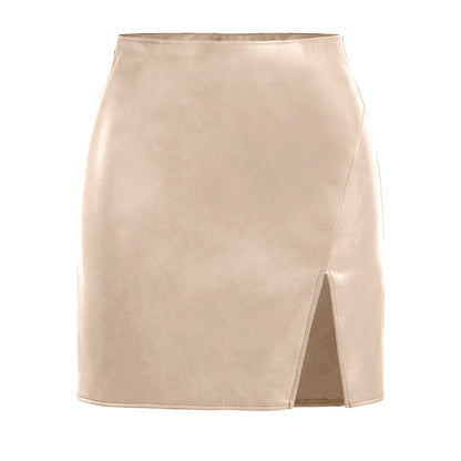 Sexy Women Clothing High Waist Package Hip with A Zipper Short Skirt Boutique Faux Leather Skirt