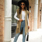 Women Knitwear Autumn Winter Mid Length Mink Like Sleeveless Knitted Cardigan Sweater Women