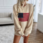 Autumn Winter Top Women Casual Loose Yarn Dyed Independence Day Long Sleeve Sweaters