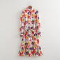 Fall Women  Clothing Pastoral Long Sleeve Printed Pleated Maxi Dress For Women