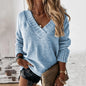Women Clothes Autumn Winter Solid Color V-neck Knitted Pullover Women Sweater
