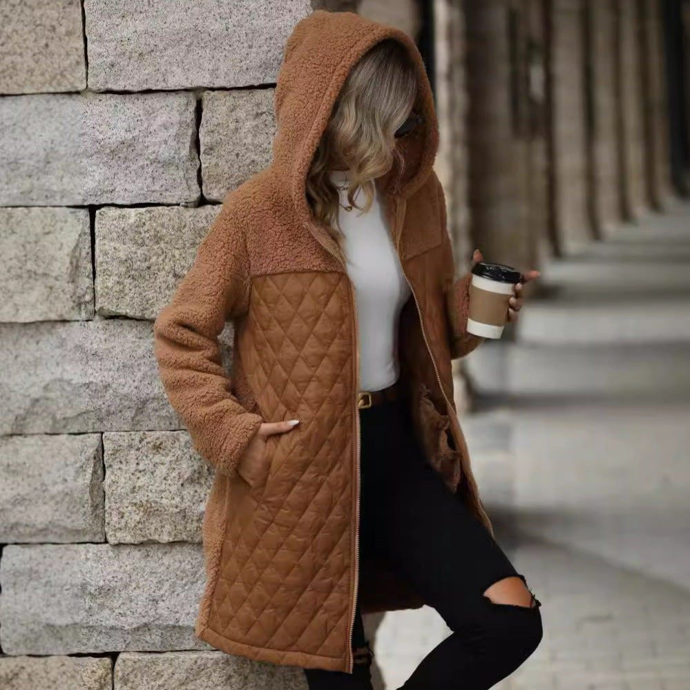 Autumn Winter Women Clothing Loose Hooded Zipper Plush Coat Coat