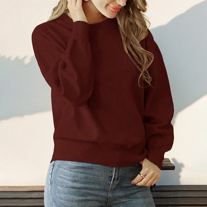 Fall Women Clothing round Neck Long Sleeve Solid Color Sweater for Women