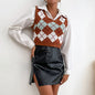 Early Autumn Women Wear Short Sleeveless Diamond Plaid Vest Sweater