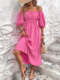 Women Clothing Puff Sleeve Square Collar Dress