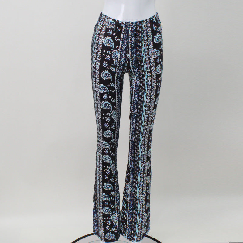 High Waist Thin Looking Cool Printed   Flared Pants Street Hipster Casual Pants