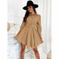 Spring Rolled Sleeves Cinched Blouse Long Sleeve Solid Color Dress