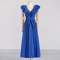 French Vintage Court Summer Large Ruffled Stitching Neckline High Waist Maxi Dress