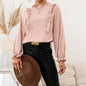 Wooden Ear Patchwork Round Neck Pullover Long Sleeve Shirt Stand Collar Shirt Top Women