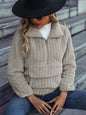 Autumn Winter Women Wear Collared Long Sleeve Pullover Half Zipper Sunken Stripe Plush Casual Sweatshirt
