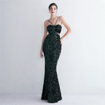 Bottom Sequin Suspender Party Sequined Dress Long Banquet Slim Fit Evening Dress Elegant